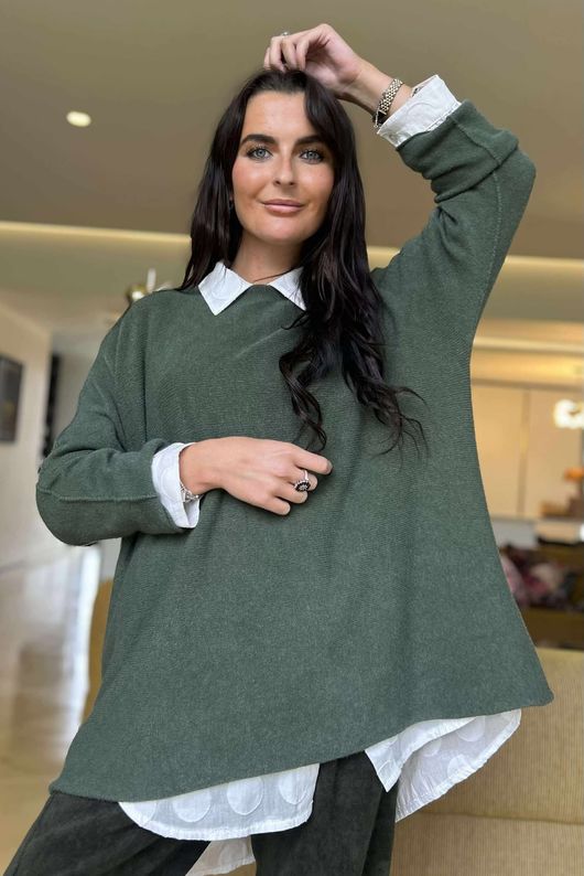 Conrad Oversized Boxy Knit Khaki